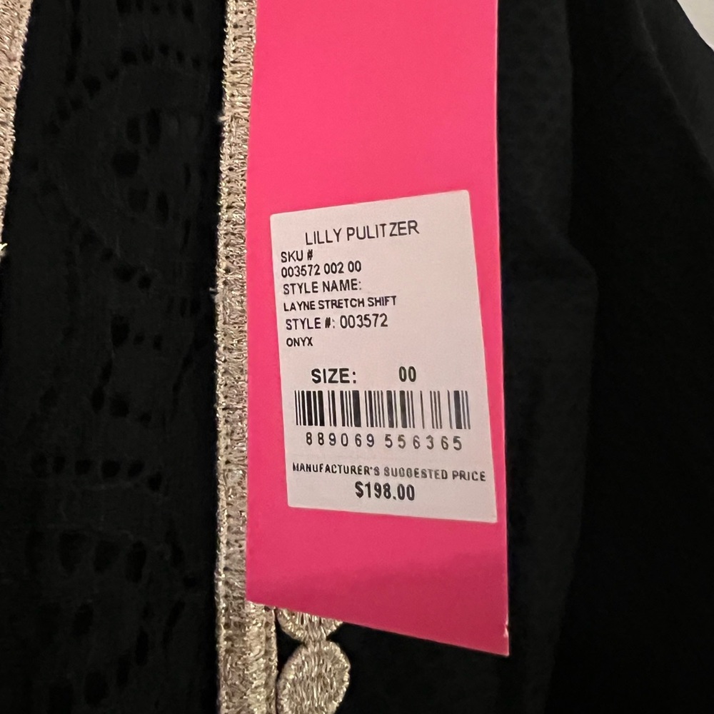 NWT Lilly Pulitzer Layne Stretch Shift Dress Onyx Black Gold Accents 00 - Picture 3 of 4